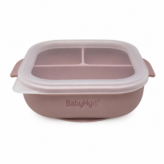 BabyHyo Baby Divided Feeding Tray with Lid – 3 Compartment Weaning Plate